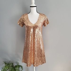 Lulu's Light The Night Rose Gold Sequin Dress XS